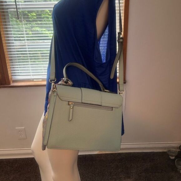 Nanette Lepore Riya Mineral Blue Top Handle crossbody Satchel W/Scarf bag - Picture 3 of 8